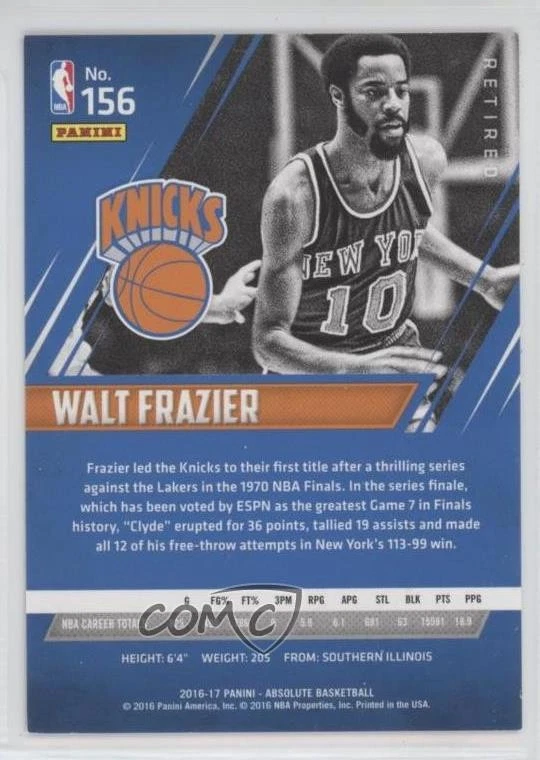 2016-17 Panini Absolute Retired /999 Walt Frazier #156 HOF - Image 2 of 2
