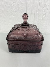 Tiara Indiana Glass Amethyst Purple Honey Box Bee Beehive Covered Dish