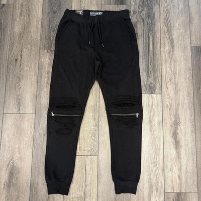 Broken Threads Slim Fit Distressed Moto Jogger Pants Black Medium BT-6003 NWT