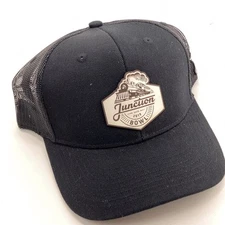 Junction bowl steam locomotive patch black strap back trucker hat branded bills