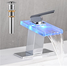 Grifo LED para Lavabo Cascada con Desag e Met lico y Ca o de Vidrio Cromado