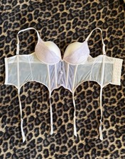 Adore Me Women  s Renea Bustier Corset Light Pink With Purple Lace With Bows 36D