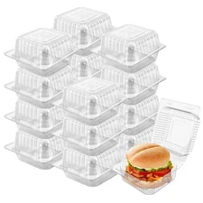 100 Pack 5 x 5 inch Clear Plastic Disposable Clamshell Container,Hinged Take ...