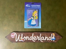 Disney Alice in Wonderland Light Switch Cover & Wooden Wall Sign Decor