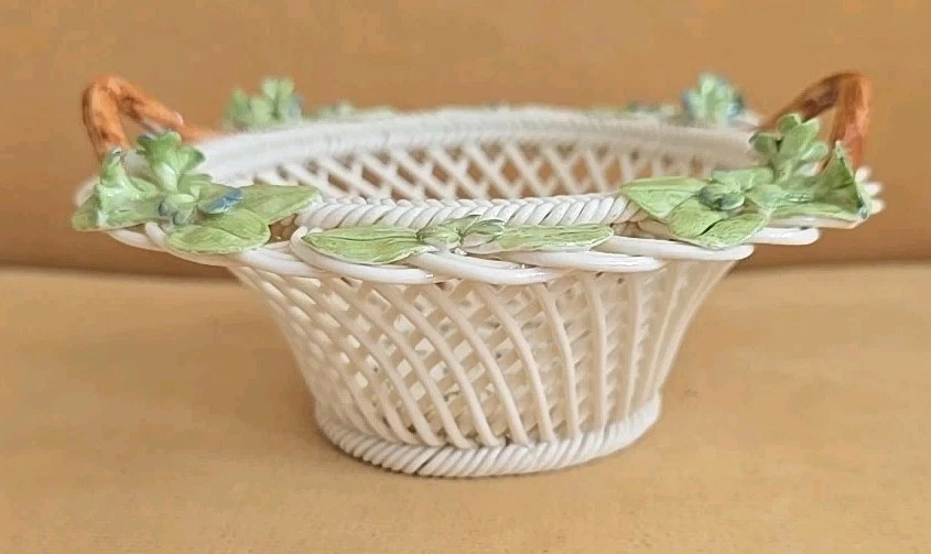 Antique Belleek Irish Porcelain Intricate Basket Weave w/ Shamrocks - Image 4 of 4
