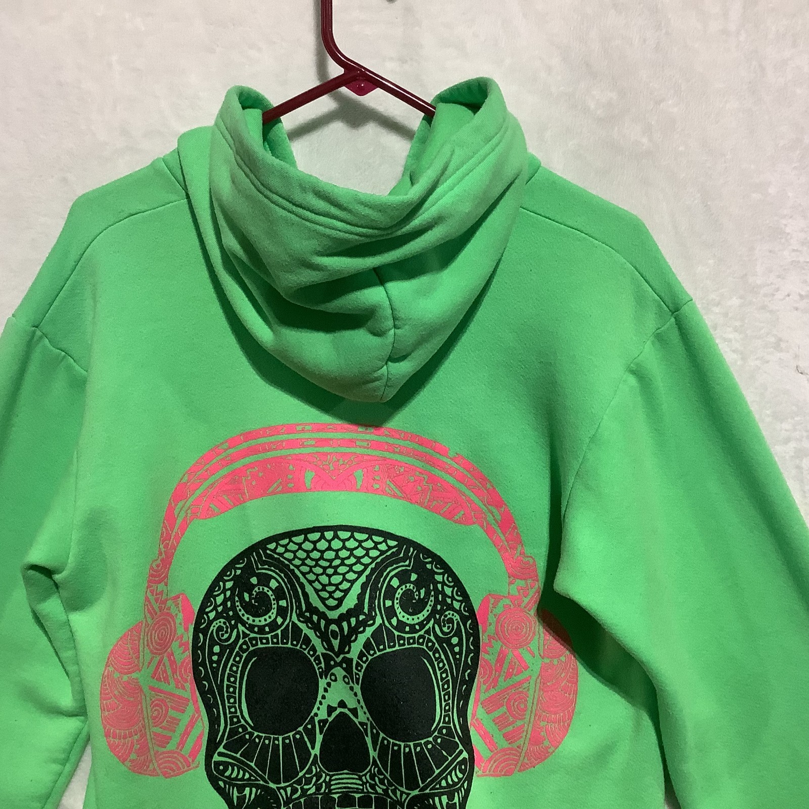 F497 American Apparel Hoodie Full Zip Sweatshirt Fleece Made in USA Green Skull image 8