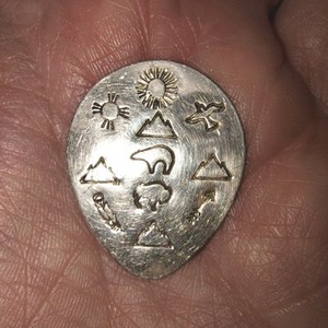 Sterling Silver Guitar Pick Native American Art Sun Bear Buffalo Bird Mountain