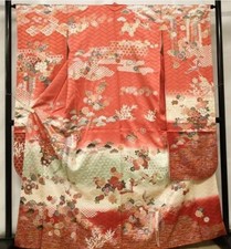 Japan Furisode Kimono Long Sleeve Silk Floral Gold Formal Wedding Collectible