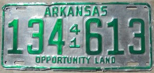 1941 ARKANSAS LICENSE PLATE 134-613