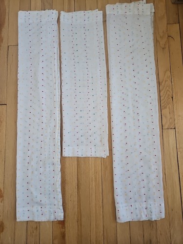 Vintage 40s Curtains 3 Panels Sheer Yellow Red Green Polka Dot Retro Kitchen - Picture 8 of 10