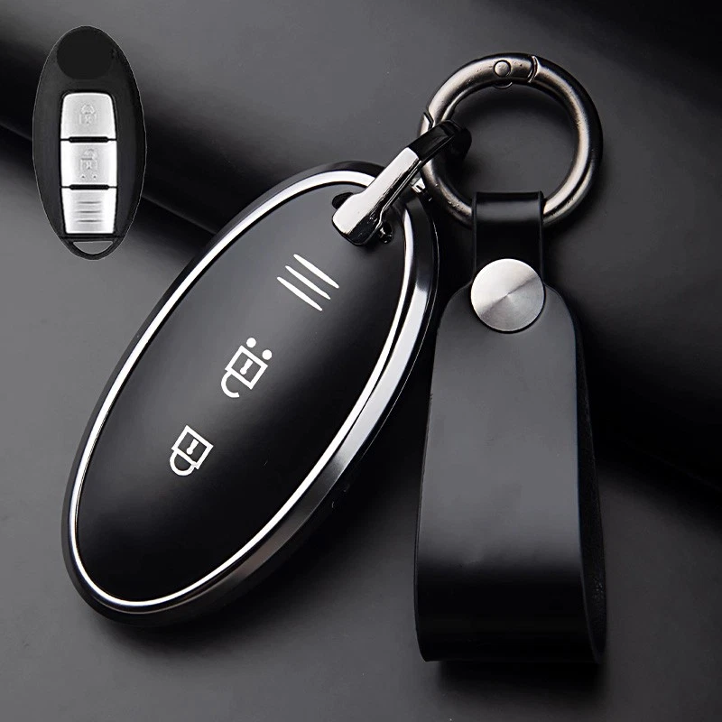Funda de aleación de cuero para llave de coche para Nissan March Micra F15 Qashqai Pulsar 370Z Foto 3 de 4