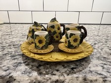Collectible 10 Piece Mini Sunflower Tea Set Cups Plates Teapot Sugar Creamer