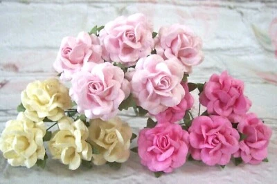 Mulberry paper Roses Flowers 2.5cm varied colours card making Wedding