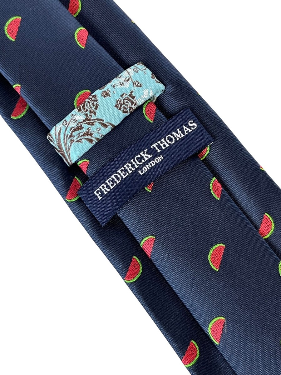 Cravate Designer Frederick Thomas - Bleu Marine Avec Motif Afrique - Fait Main Au Royaume-Uni - Neuf Avec Étiquettes
