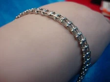 GENUINE STERLING SILVER "FISHBONE" STYLE BRACELET - 7 1/2" - NICE & STURDY