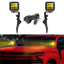48W 3'' Amber LED Pods Ditch Mount Wire Kit For 20-24 Silverado 1500 2500 3500HD