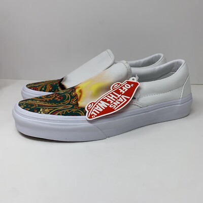 Vans Unisex Classic White Slip On Big Reveal Shoes Flame Fire