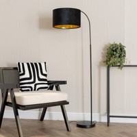Curved Floor Lamp Black & Gold Velvet Lampshade Standard Lounge Light LED Bulb