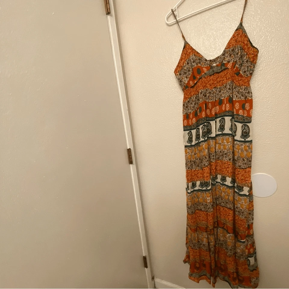 Vestido Forever 21 Boho Estampado Paisley Patchwork Correa Espagueti Rayón Y2K Maxi M Foto 2 de 4