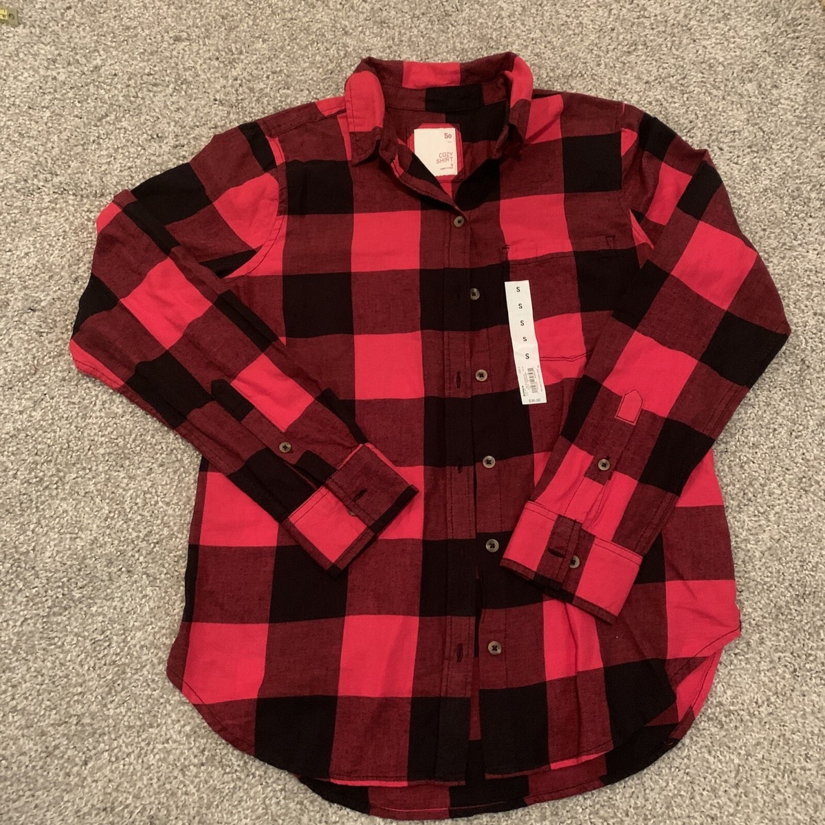 Kohls So Relaxed Flannel Cozy Button Up Shirt Red Plaid S | eBay