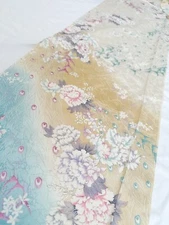 Vintage Kimono Fabric Picked From Furisode 66”x14” Multi Color Base v352