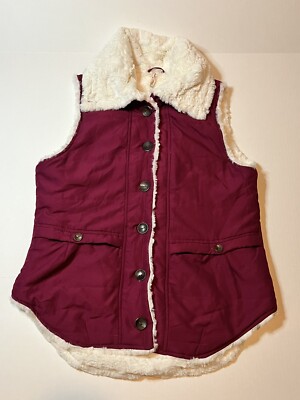 Red Camel Vest Women Maroon Purple Fleece Lined Jacket High Pile Fleece Sz M 