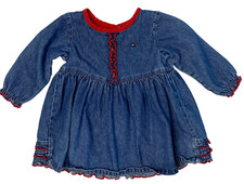 Tommy Hilfiger Girls Dress Size 12-18 Months Denim Floral Tiered Ruffle Logo