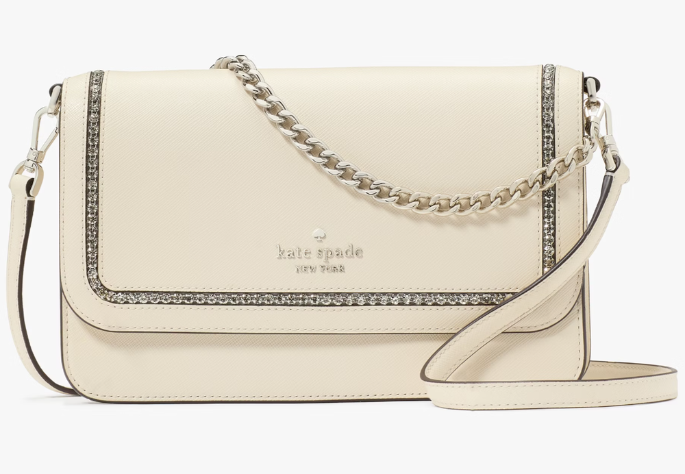 Kate Spade Madison Medium Flap White Leather Convertible Crossbody KI939 NWT