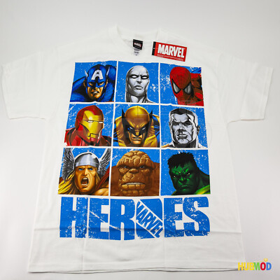 VINTAGE Marvel Comic Hero Men's T-Shirt Large Wolverine Silver Surfer Mad Engine