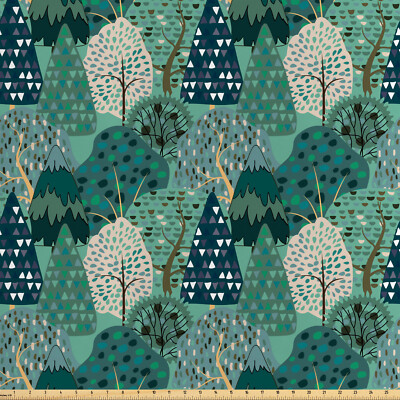Botanisch Satin Stoff als Meterware Doodle Art-Karikatur-Baum