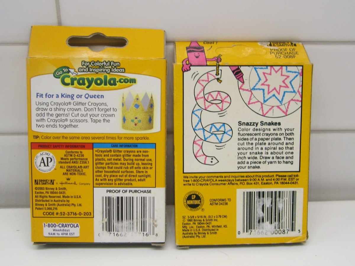 Vintage Crayola Crayons 2 Boxes Glitter 2003 & Fluorescent 1990