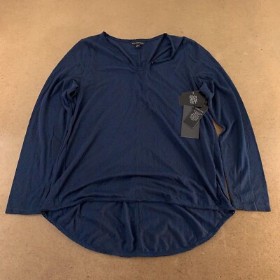 Rock & Republic Women's XL Navy Python Lightweight Long Sleeve V Neck Tee NWT
