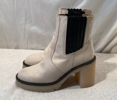 Free People James Off White Leder Reißverschluss Plateau Stiefeletten Gr. UK 7 /40