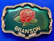 Branson - Retro Rose Flower Enameled Silver Tone W USA Belt Buckle
