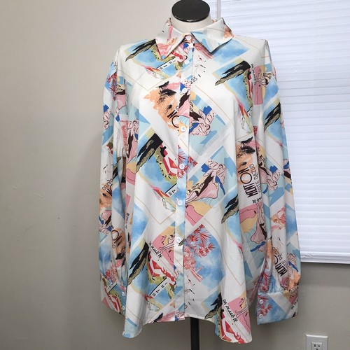 Camicia donna In' Voland con bottoni taglia 22W manica lunga collo colletto multicolore - Foto 5 di 14