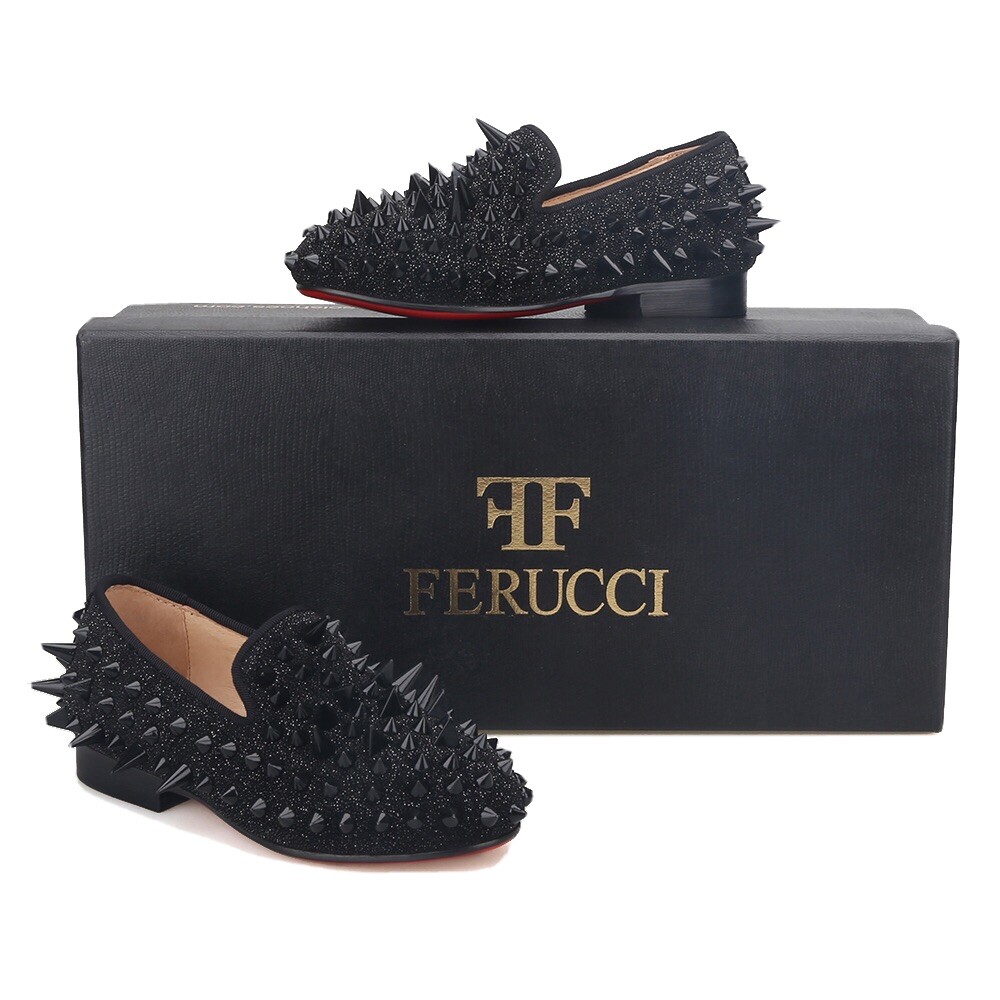 FERUCCI Kids Black Spikes Loafer with Crystal Wedding Gala  display picture 2