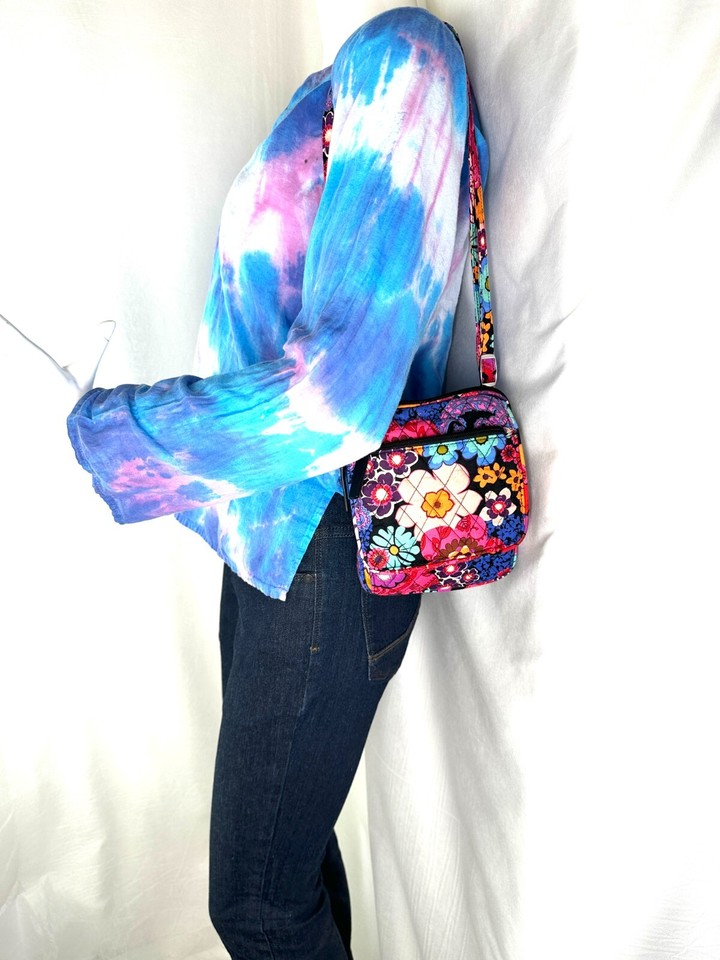 Vera Bradley Pink Purple Aqua Orange Floral Cotton Crossbody Organizer