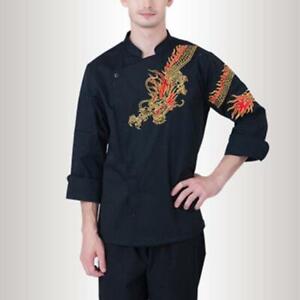 Details about   Chef Coat Dragon Pattern Cook Jacket Unisex Work Uniform Long Sleeve 5Colors New 