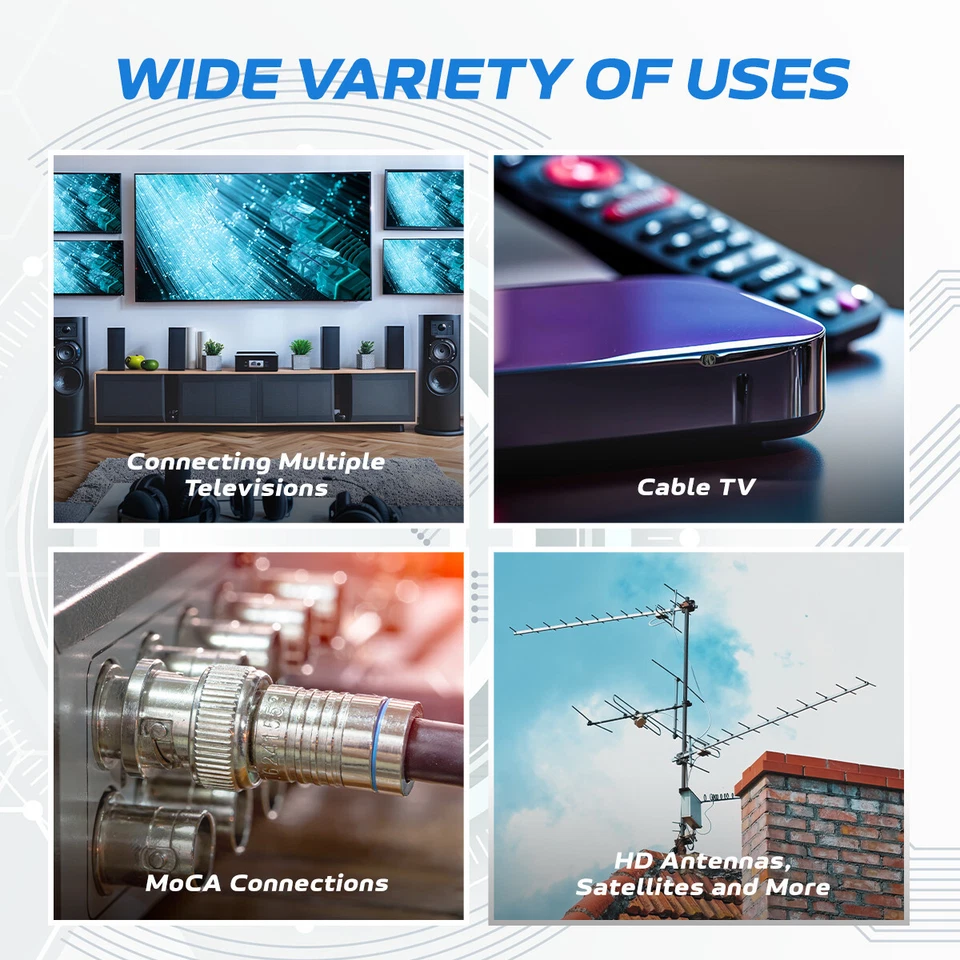 6 Way TV Splitter 5-2300 MHz Coax Cable Adapter for RG59 RG6 HDTV Satellite - Image 2 of 4