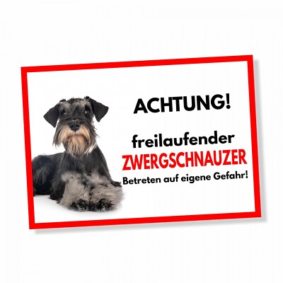 Zwergschnauzer Freilaufender Hund Dog Schild Spruch Türschild Hundeschild Warnsc