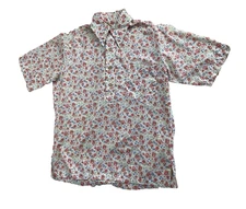 Vintage Sears Hawaiian Fashion Shirt Mens S 1/2 Button Up Pull On Floral Aloha