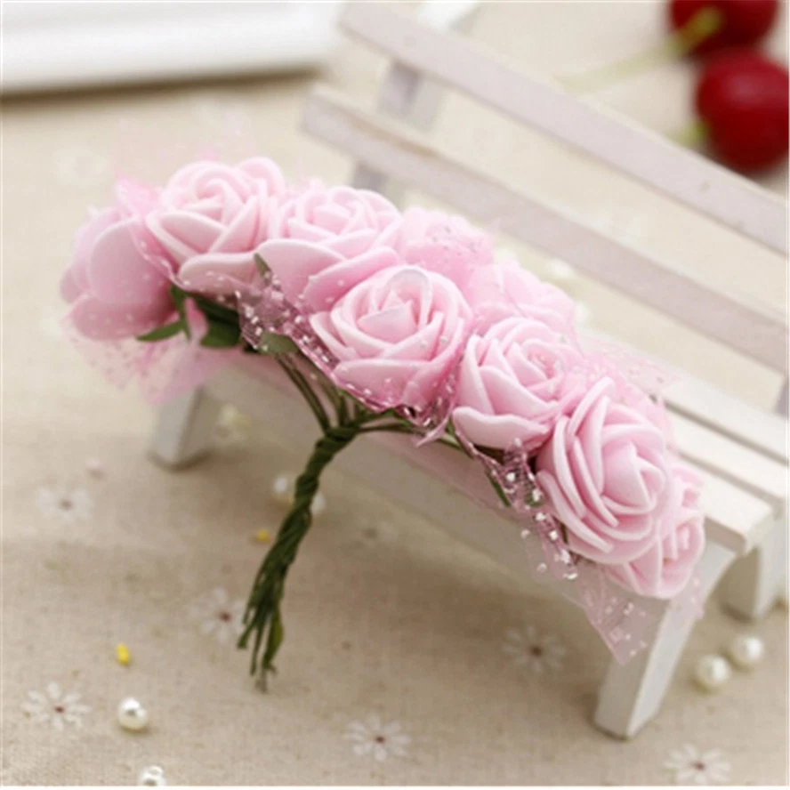 144pcs/Lot 2cm Mini PE Foam Gauze Rose Flower Head DIY Wedding Home Deco - Image 4 of 4