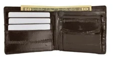 Men's Genuine Eel Skin Leather Bifold Credit Card Wallet with Coin Pouch Brown