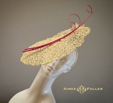 Aimee Fuller Royal Ascot Fascinator Kentucky Derby Hat Cream Hot Pink Twirl Big