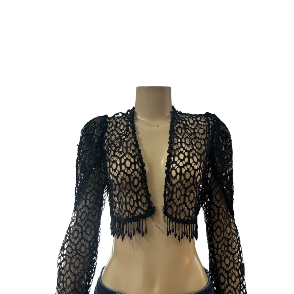 Vtg Joy USA Womens Bolero Shurg Size S Black Whimsgoth Sexy Black Vamp Gothic - Image 4 of 4