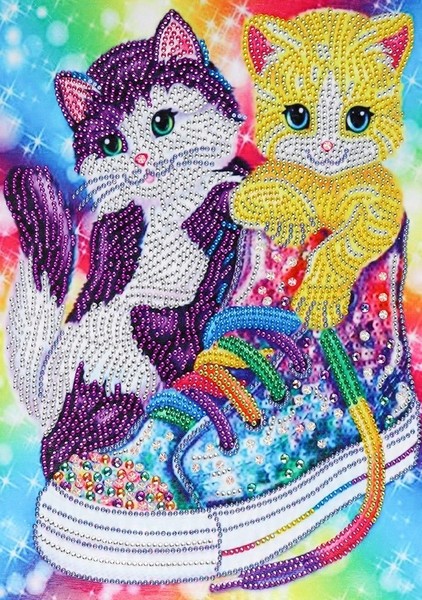 Diamantstickerei Mandala 7D Katzen In Turnschuhen 30 X 40 Cm-image