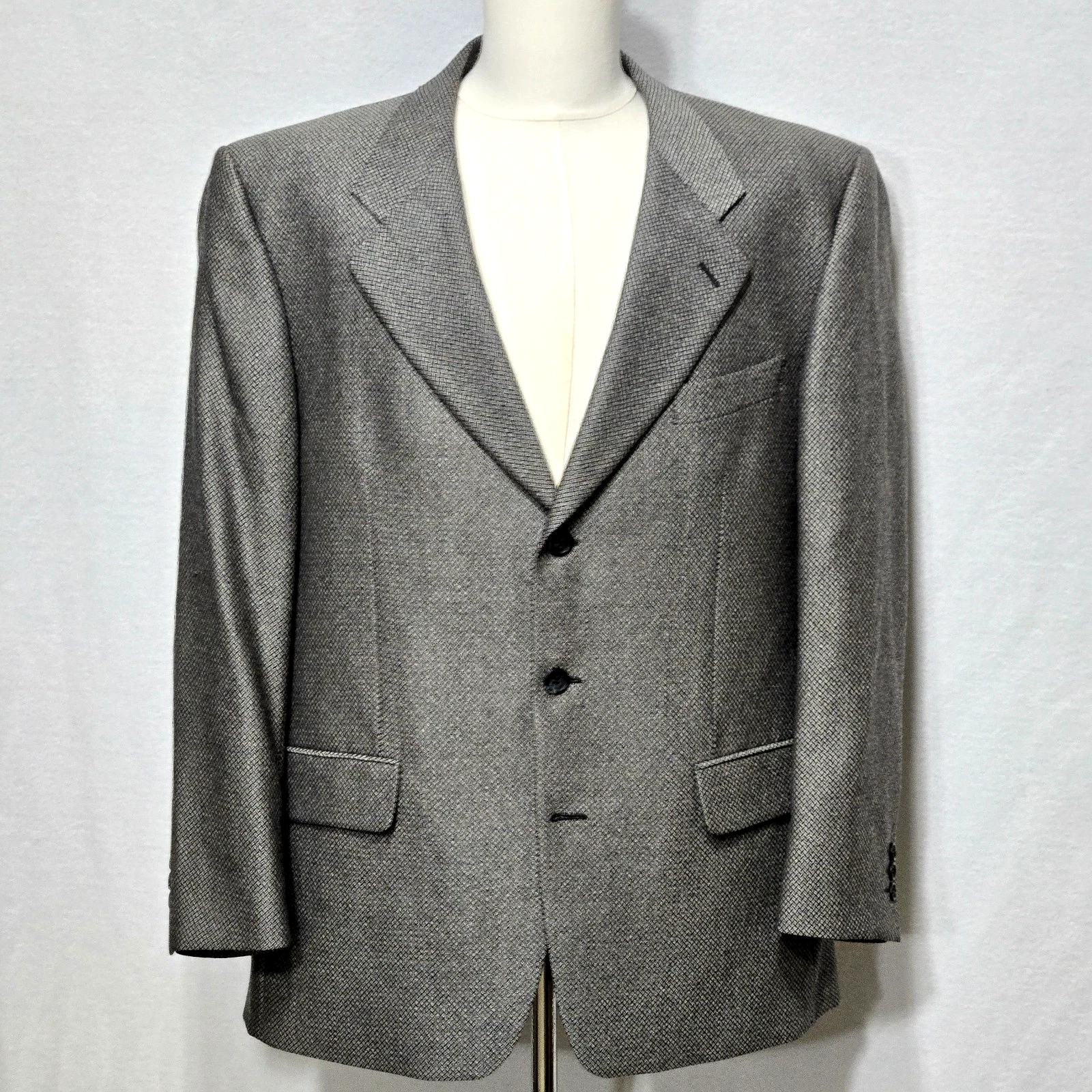 SAINT LAURENT (YSL) Yves Saint Laurent Blazer Lana Giacca Vintage YSL Cappotto Sportivo Uomo Spina di Pesce 46