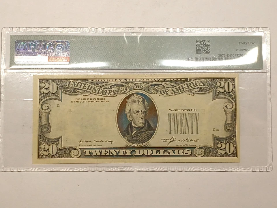 1985 $20 Federal Reserve Note PMG 45 – Major Overprint on Back Error – Richmond  - Image 4 of 4