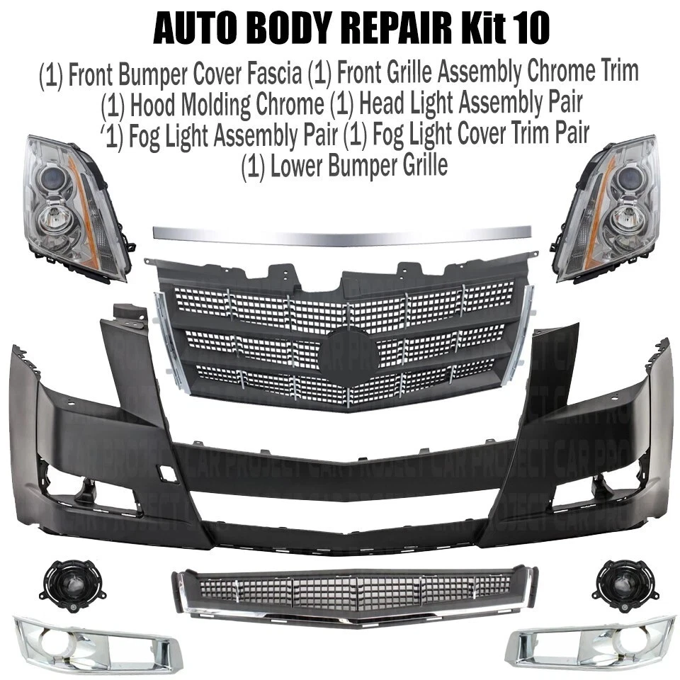 Front Bumper Cover Fascia & Grille Assembly Kit For 2008-2014 Cadillac CTS Foto 2 de 4