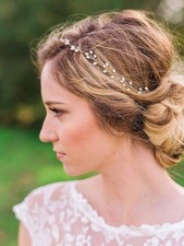 Silver Bridal Headband Pearl Hair Vine Wedding Headpiece Bride Head Band